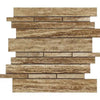 Noce Exotic Random Strip Travertine Mosaic Vein-Cut Unfilled and Brushed tile display