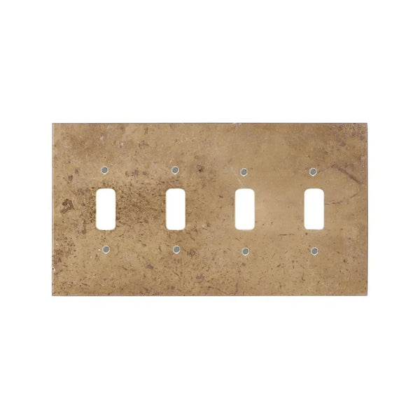 Noce Travertine 4 Gang Toggle Switch Wall Plate with elegant natural stone design