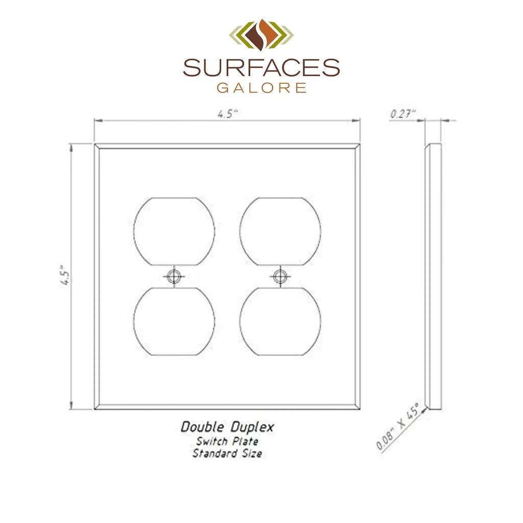 Noce Travertine Double Duplex Switch Wall Plate with dimensions displayed clearly