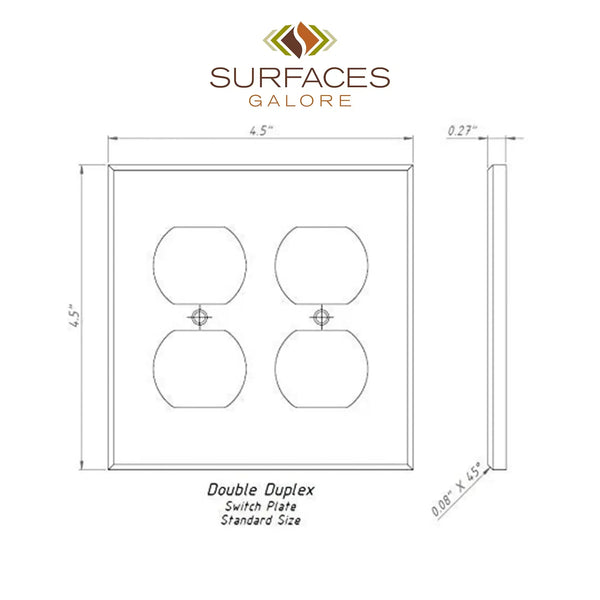 Noce Travertine Double Duplex Switch Wall Plate with dimensions displayed clearly