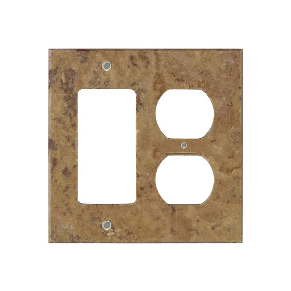 Brown marble outlet and switch cover for Noce Travertine ROCKER duplex wall plate