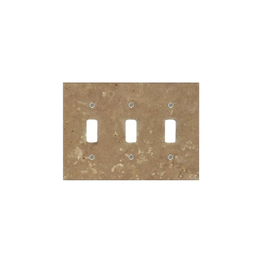 Tan stone Noce Travertine triple toggle light switch plate for elegant decor