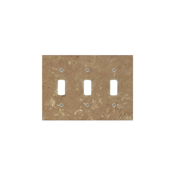 Tan stone Noce Travertine triple toggle light switch plate for elegant decor