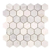 Hexagonal marble mosaic tile sheet in Oriental White and Asian Statuary design