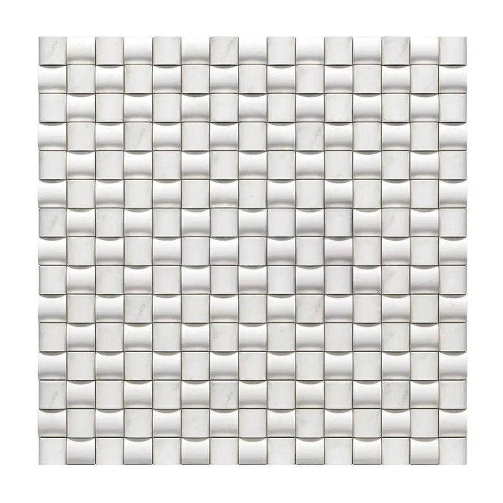 White textured mosaic tile from Oriental White Asian Statuary 3-D marble collection