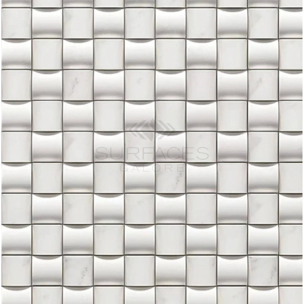 White curved square tile pattern in Oriental White Asian Statuary marble mosaic