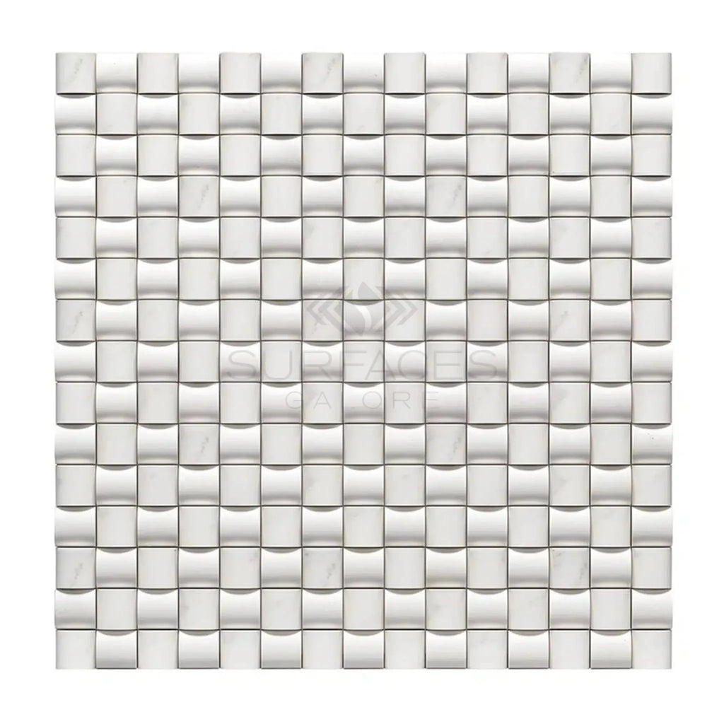 White textured tile pattern of Oriental White Asian Statuary 3-D marble mosaic