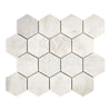 Hexagonal marble tile mosaic in Oriental White Asian Statuary 3 inch polished or honed