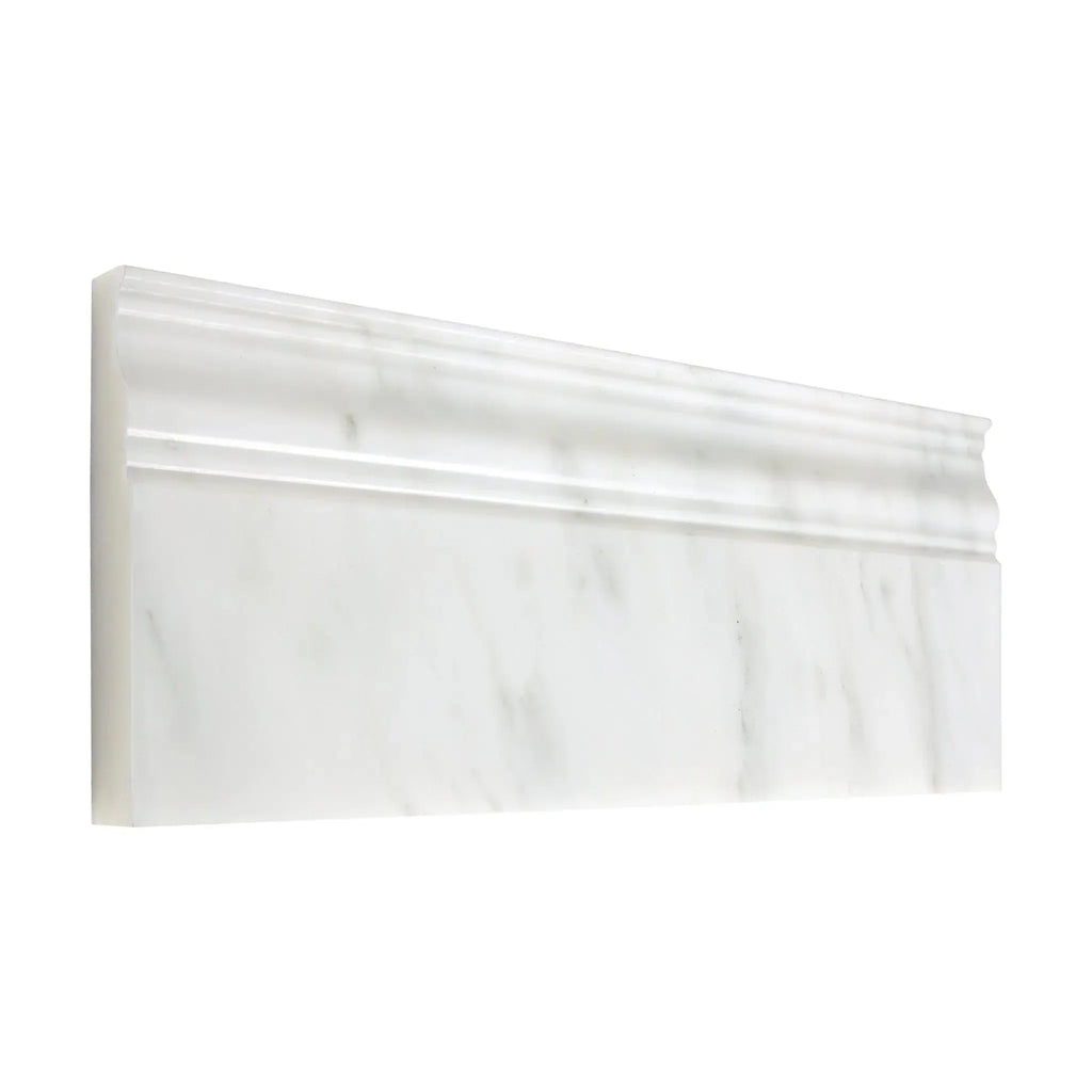 White marble baseboard molding in Oriental White / Asian Statuary finish