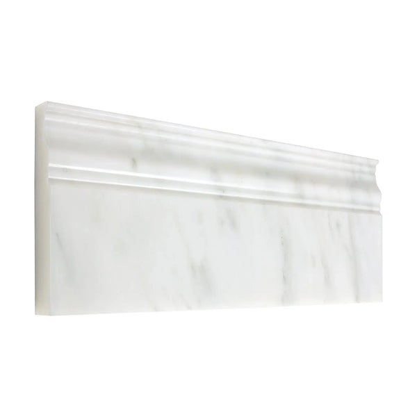 White marble baseboard molding in Oriental White / Asian Statuary finish