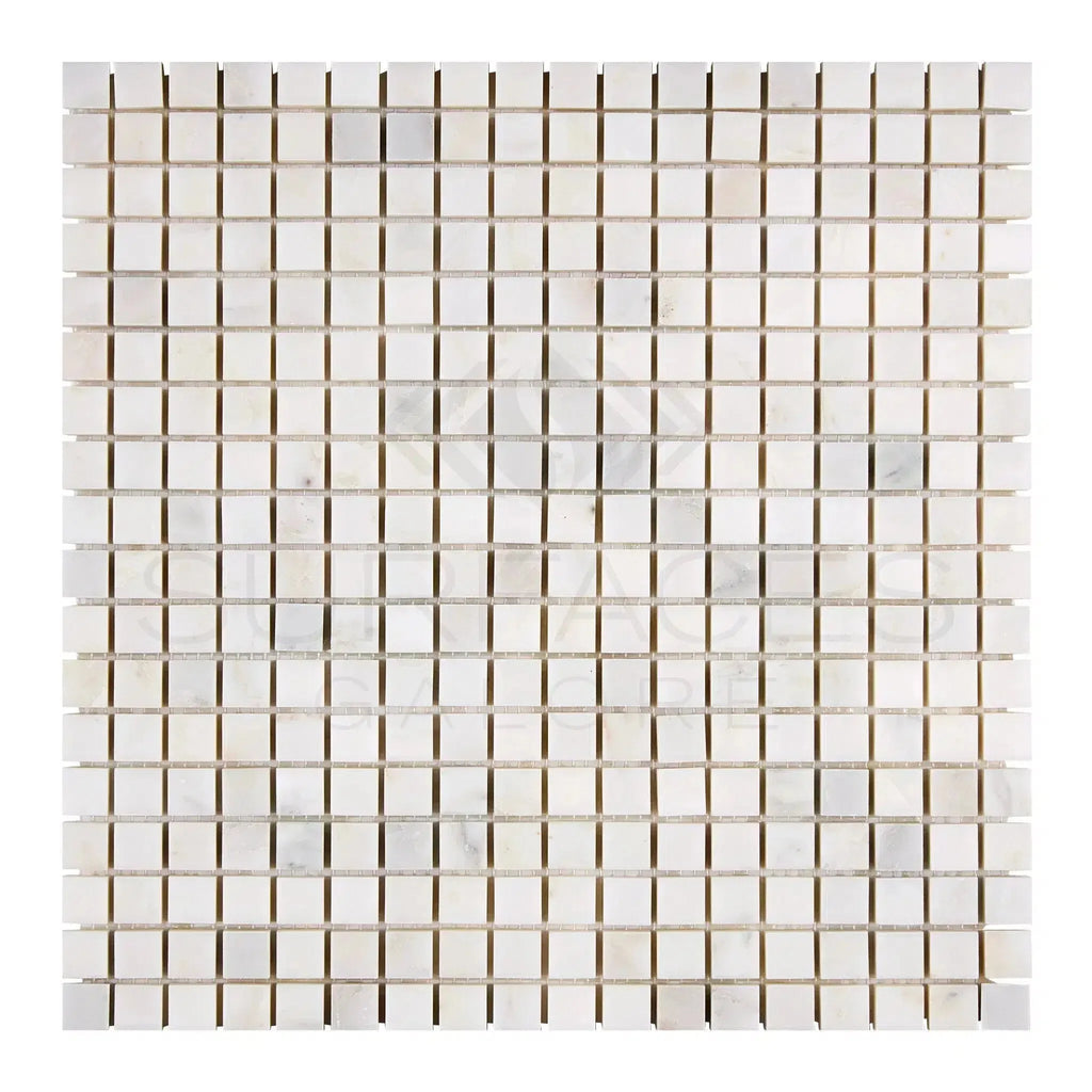 Square white marble mosaic tile from Oriental White Asian Statuary collection