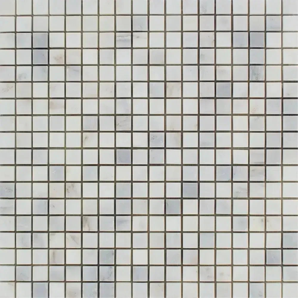 White and gray mosaic tile in Oriental White Asian Statuary marble polished finish