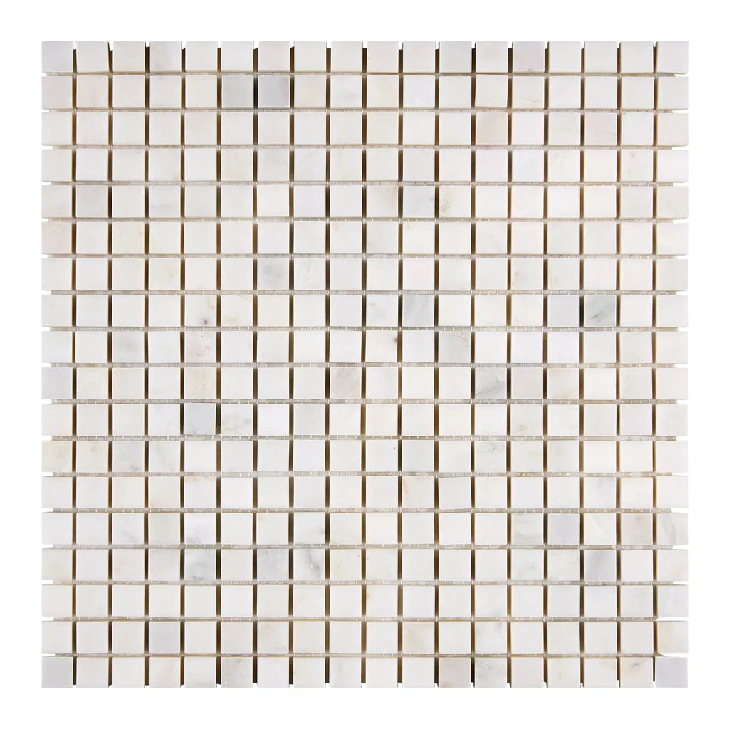 Square mosaic tile sheet of Oriental White and Asian Statuary polished marble