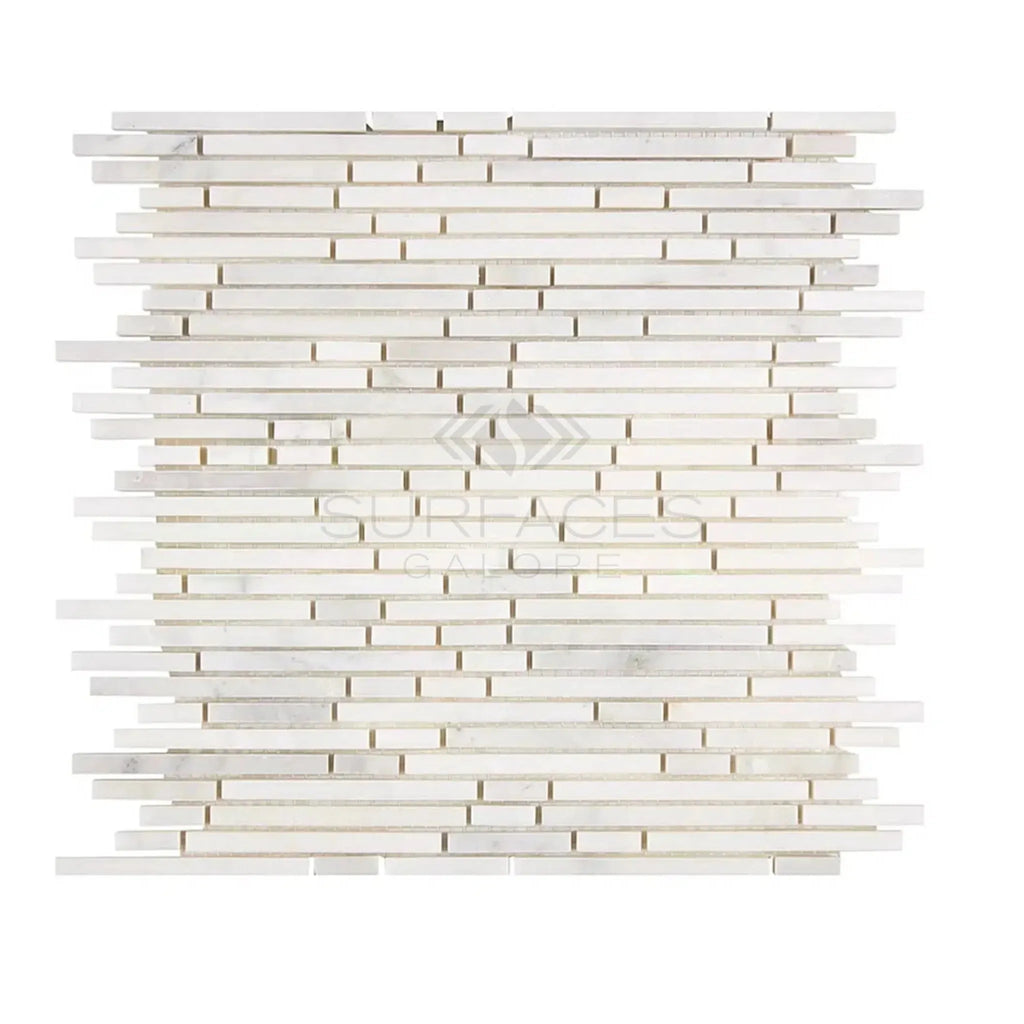 White marble mosaic tile sheet from Oriental White Asian Statuary Bamboo Sticks collection