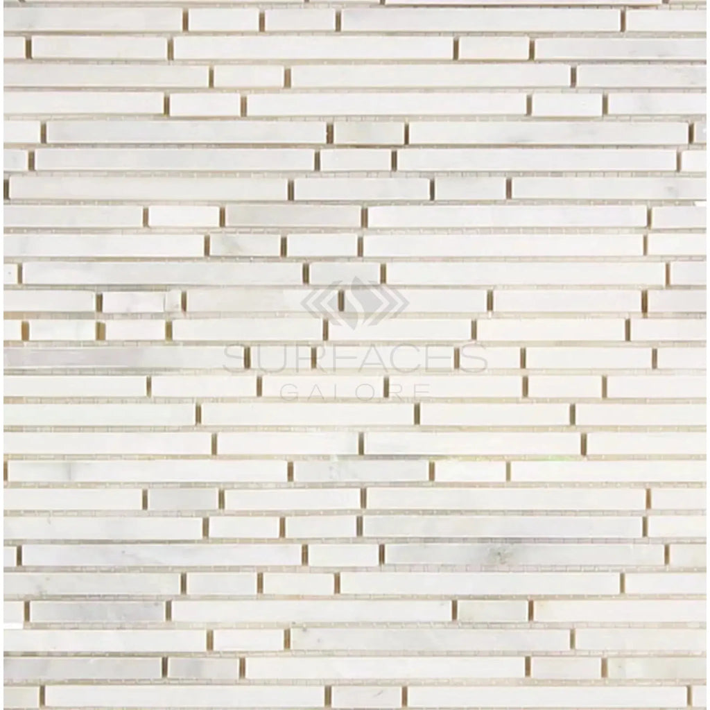 White marble mosaic tile featuring Oriental White and Asian Statuary Bamboo Sticks design