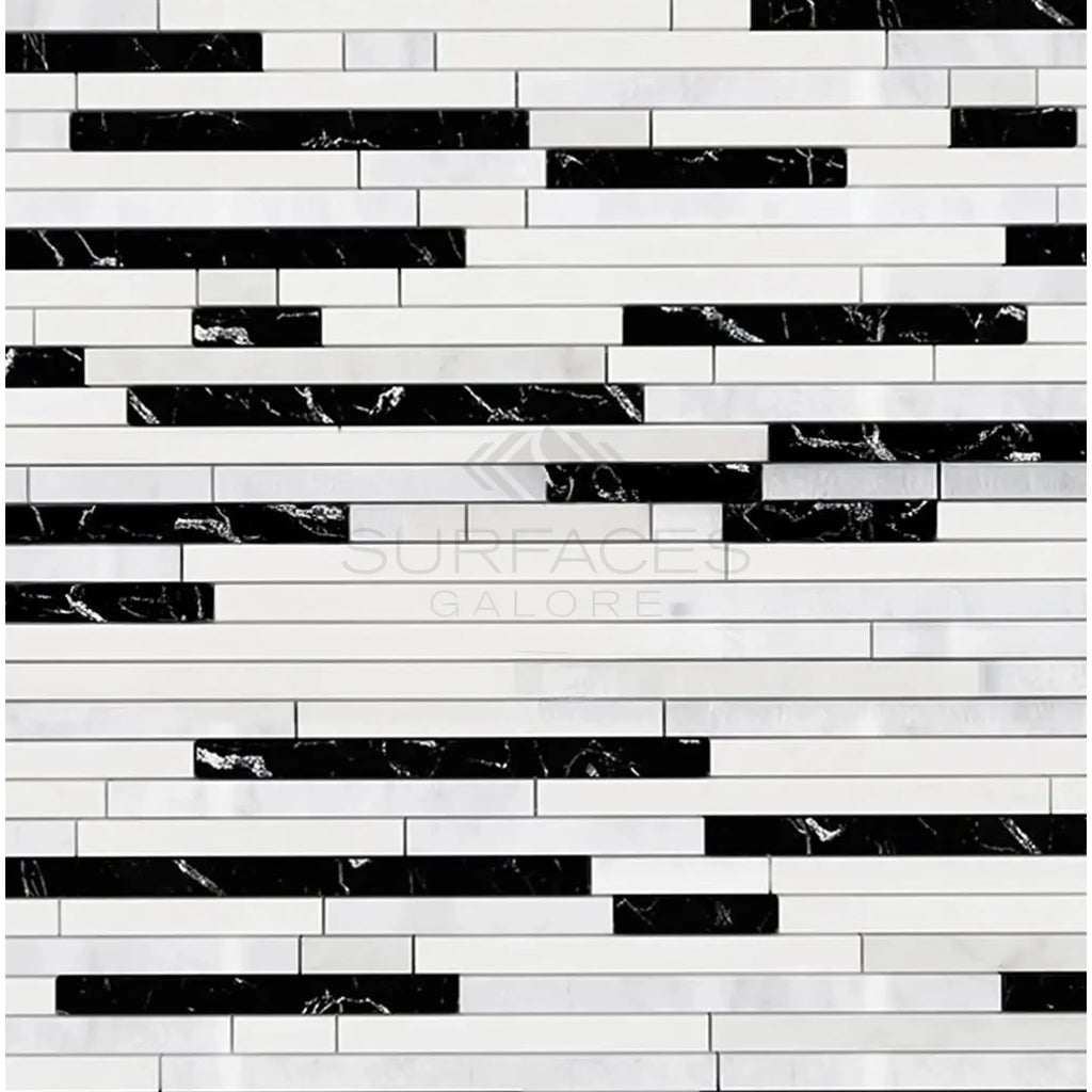 Black and white marble mosaic tile from Oriental White Asian Statuary collection