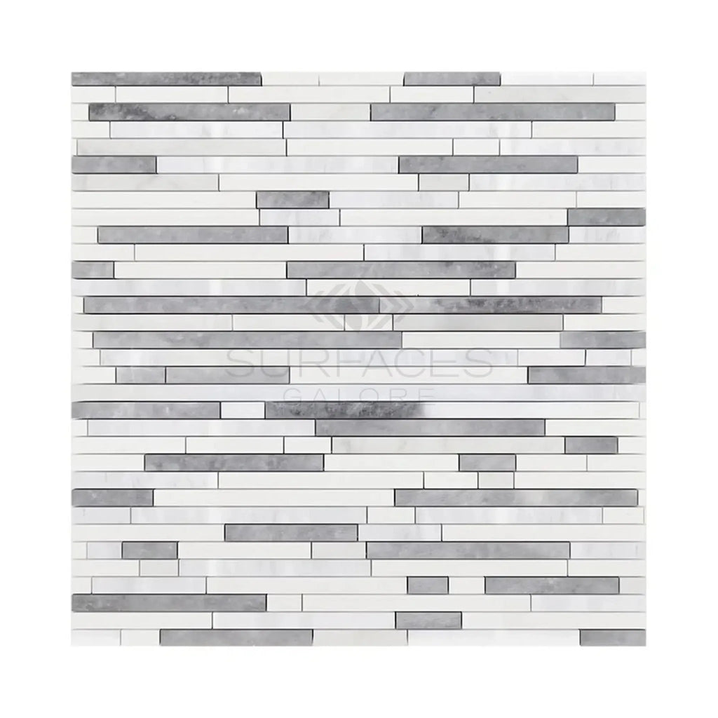 Rectangular white and gray mosaic tile from Oriental White Bamboo Sticks Marble Mosaic