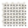 Woven white and black tile mosaic of Oriental White/Asian Statuary Basketweave design