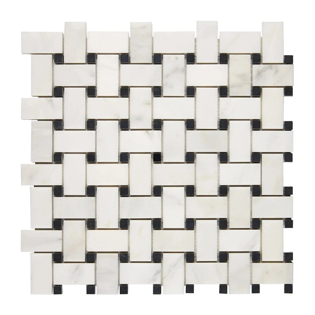 Woven white and black marble tile from Oriental White Asian Statuary Basketweave