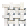 Interlocking white and gray tile mosaic in Oriental White Asian Statuary Basketweave design