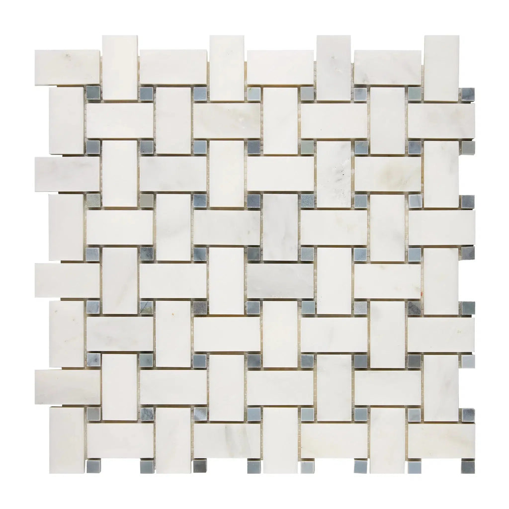 Woven white and gray mosaic tile in Oriental White and Asian Statuary design