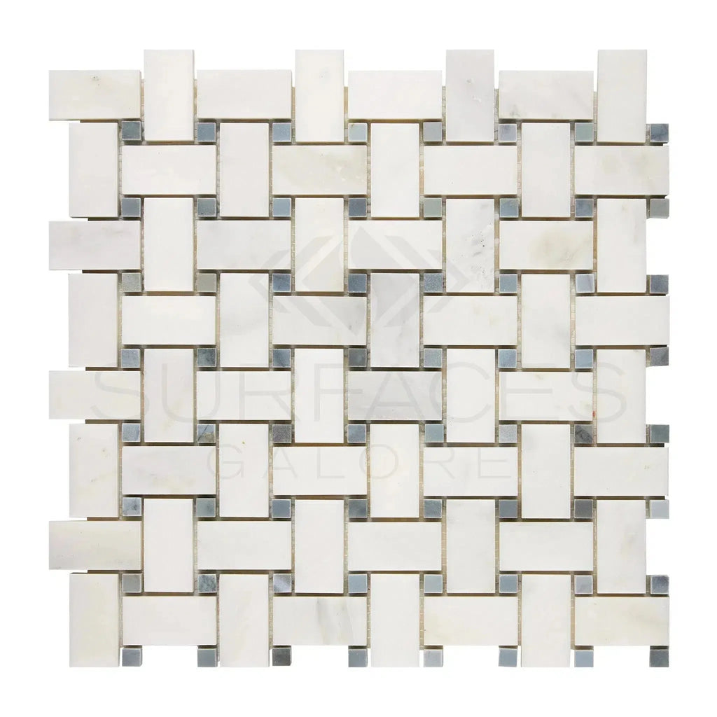 Woven white and gray mosaic tile from Oriental White Asian Statuary collection