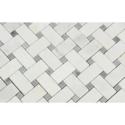 Herringbone patterned Oriental White and Blue-Gray marble mosaic tile for elegant decor