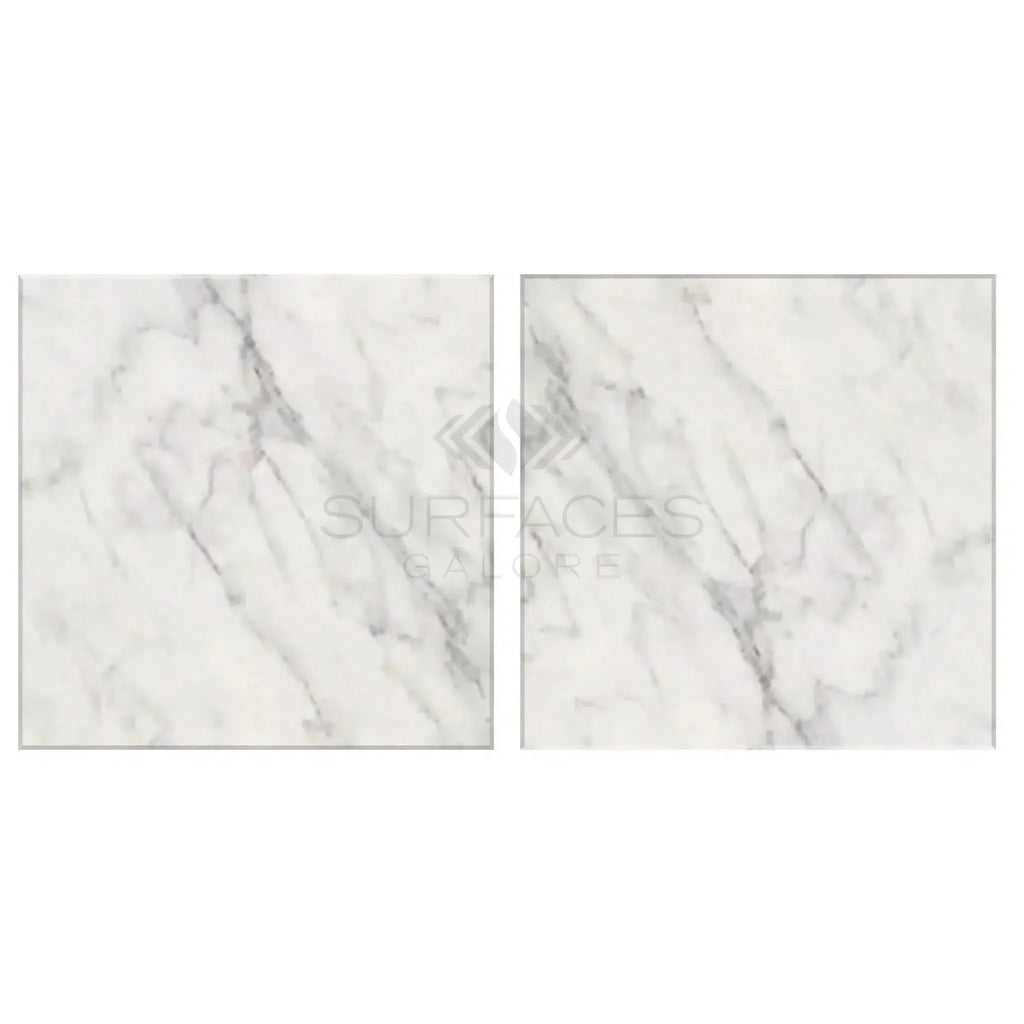 Two Oriental White and Asian Statuary Marble tiles showcasing polished or honed finish