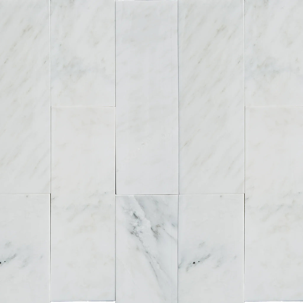 White marble tile pattern of Oriental White / Asian Statuary Marble 4X12 polished or honed