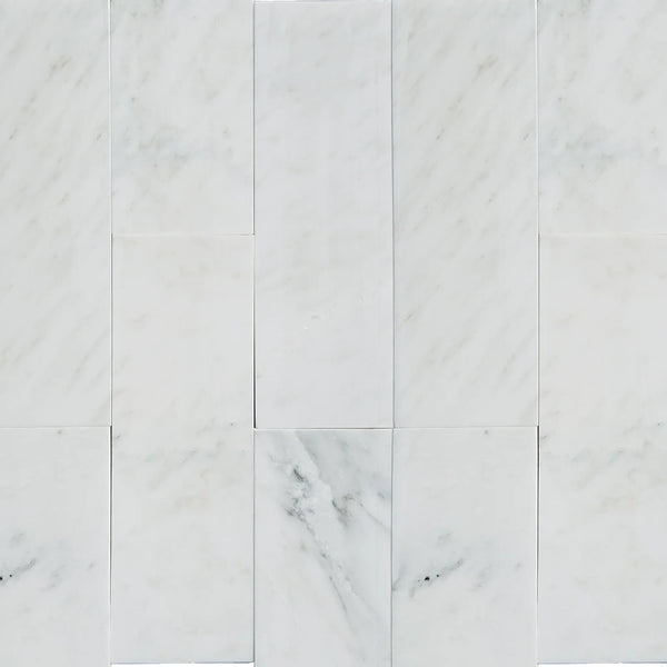 White marble tile pattern of Oriental White / Asian Statuary Marble 4X12 polished or honed