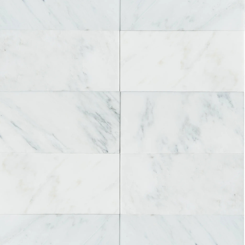 White marble tile pattern of Oriental White Asian Statuary Marble 6X12 Polished or Honed