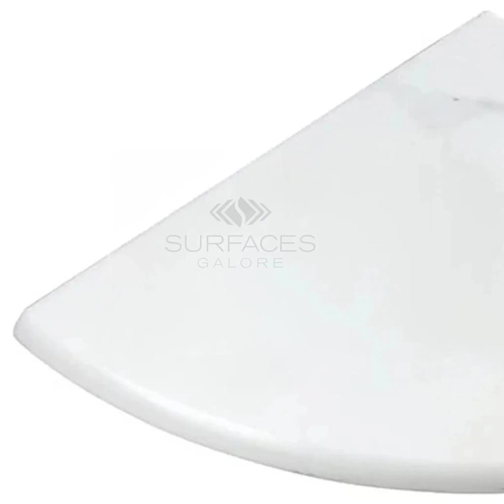 White quarter-circle countertop on Oriental White Marble Shower Corner Shelf