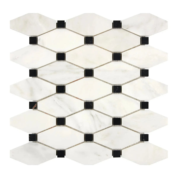 White marble and black square mosaic tile of Oriental White Asian Statuary Octave