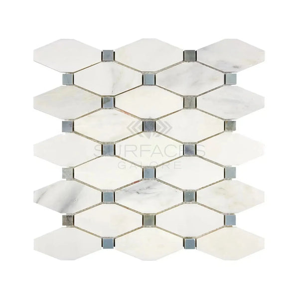 White marble mosaic tile in Oriental White Asian Statuary Octave design