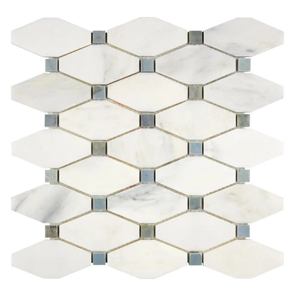 White marble and gray tile mosaic in Oriental White Asian Statuary Octave design