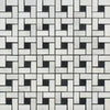 Black and white geometric tile pattern in Oriental White Asian Statuary Pinwheel Mosaic