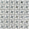 Mosaic tile pattern of Oriental White and Asian Statuary Pinwheel Marble with Blue-Gray