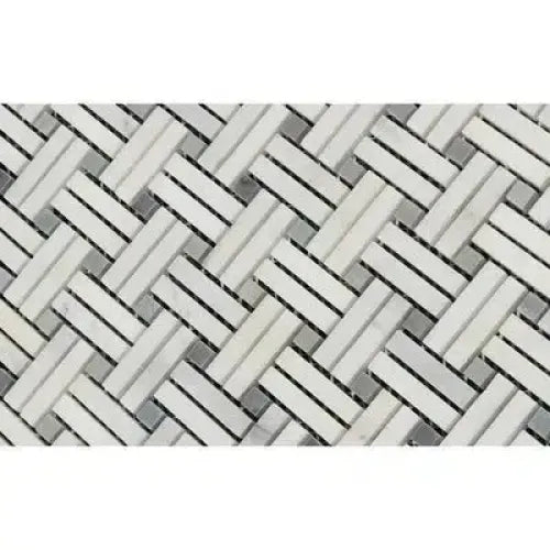 Herringbone pattern of white and gray tiles in Oriental White marble mosaic