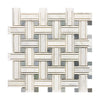 Woven marble and metallic mosaic tile in Oriental White and Asian Statuary design