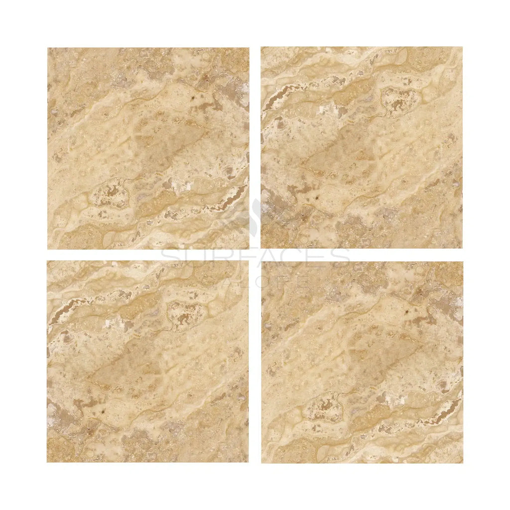 Four beige marble tiles in Philadelphia Travertine 12X12 Filled and Honed design