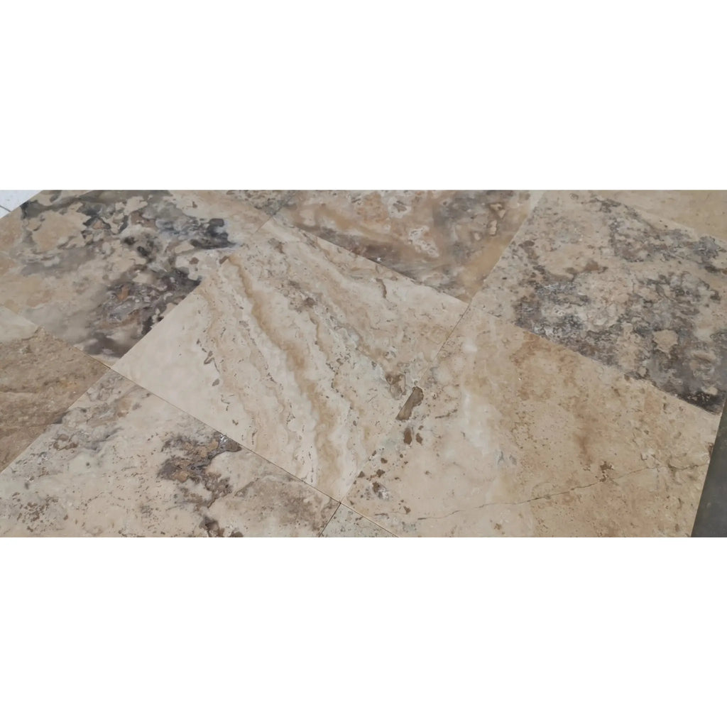 Philadelphia Travertine 18X18 Filled and Honed tiles featuring beige and gray patterns