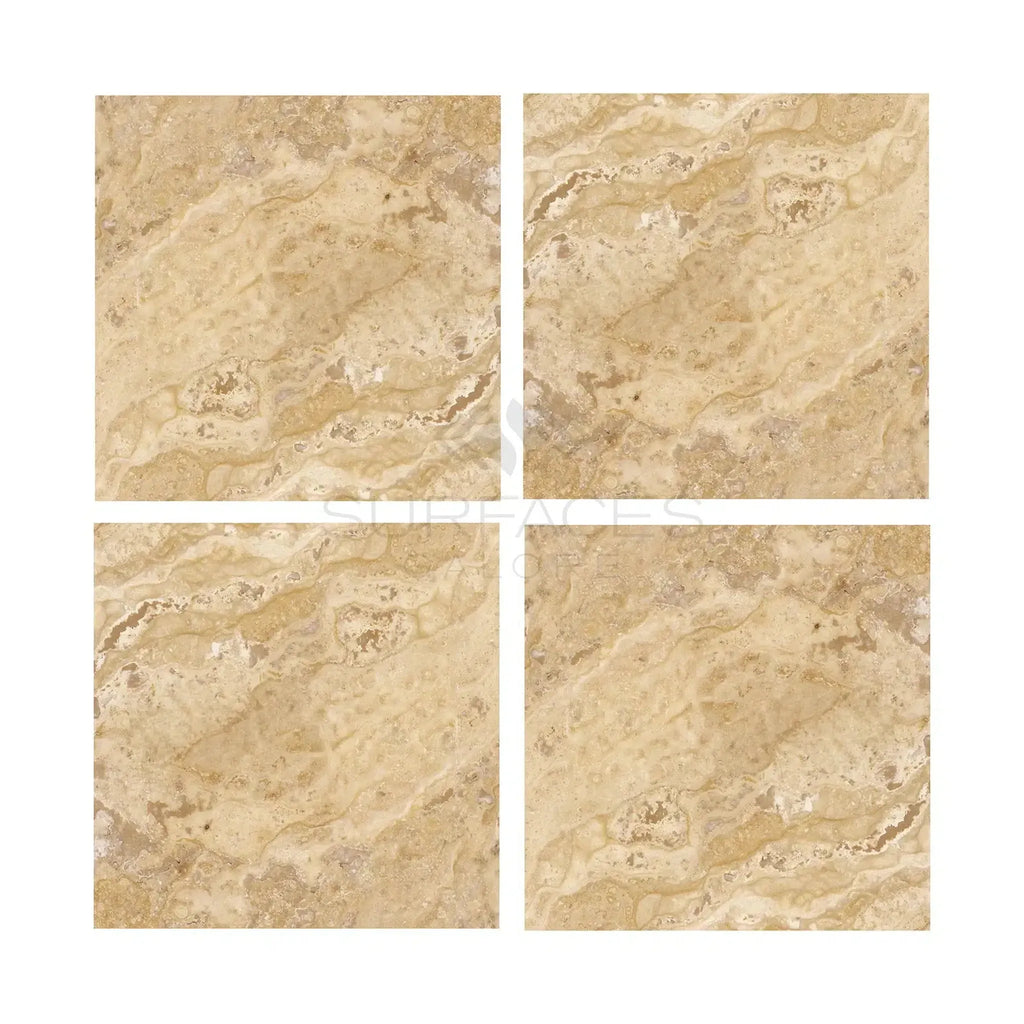 Beige Philadelphia Travertine 18X18 Filled and Honed marble tiles arranged elegantly