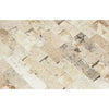 Herringbone pattern of Philadelphia Travertine 1X2 Brick Mosaic Split-Faced tile