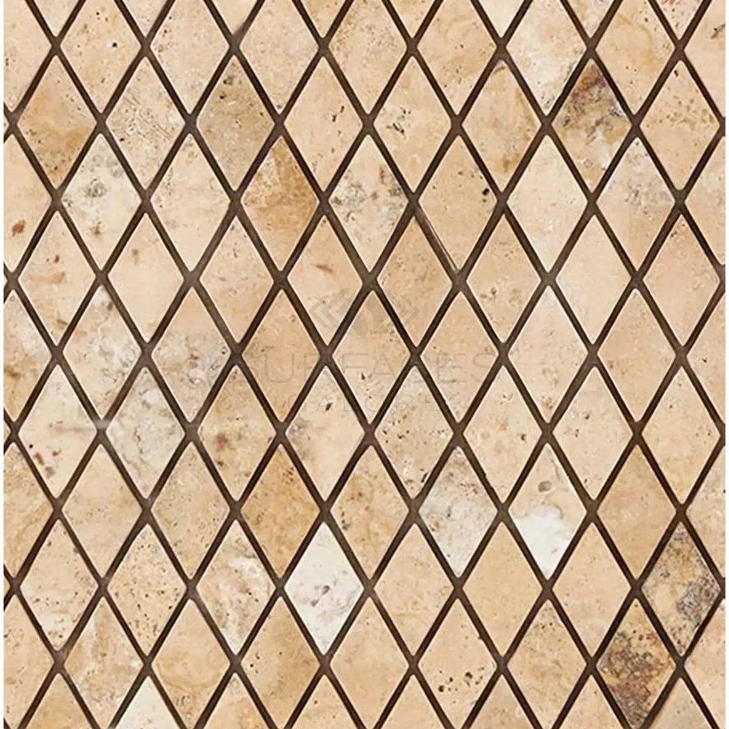 Diamond-patterned beige tile mosaic from Philadelphia Travertine 1X2 collection