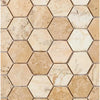 Beige hexagon tile pattern of Philadelphia Travertine 2’’ Hexagon Mosaic Tumbled