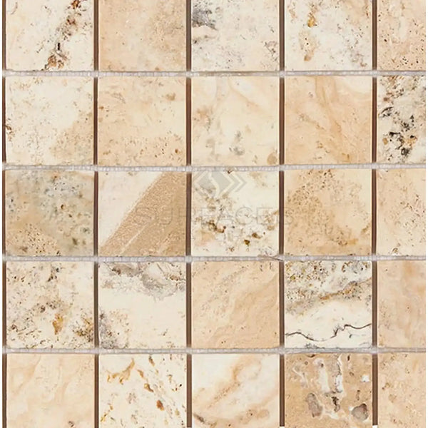 Beige Travertine Mosaic Tile in Philadelphia Travertine 2X2 Mosaic Tumbled design