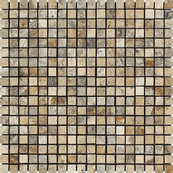 Square Mosaic Tile Pattern of Philadelphia Travertine 5/8X5/8 Mosaic Tumbled