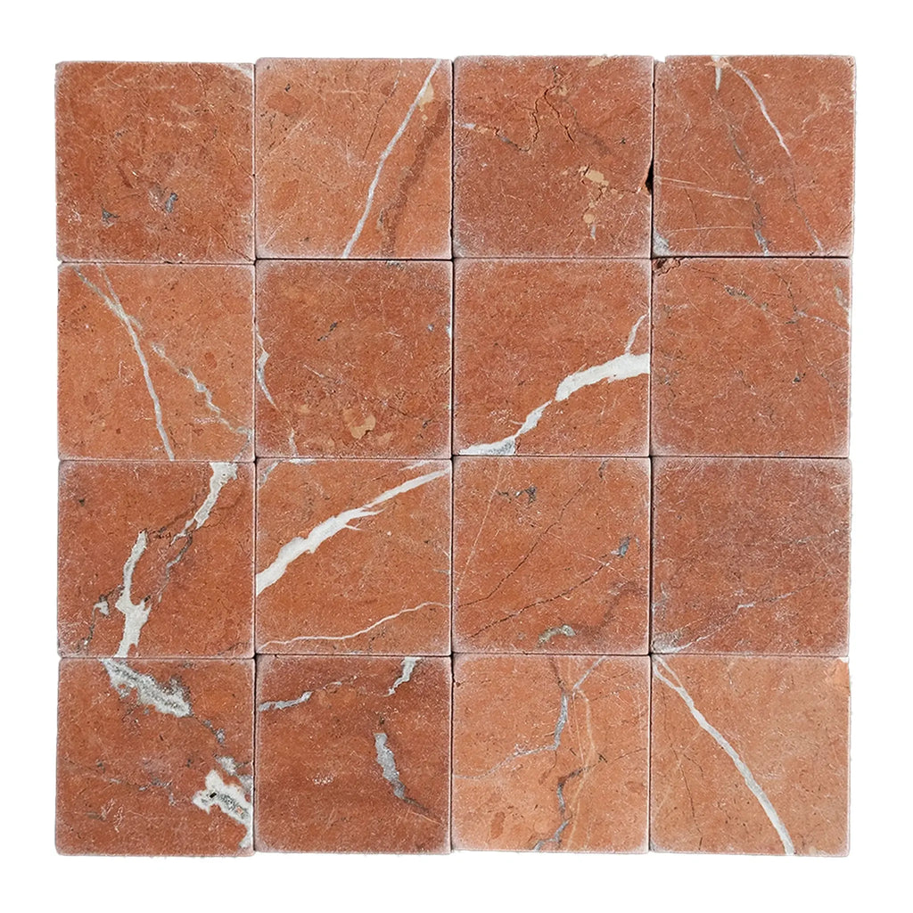 Red marble tile squares of Rojo Alicante 3X3 Tumbled for elegant flooring design