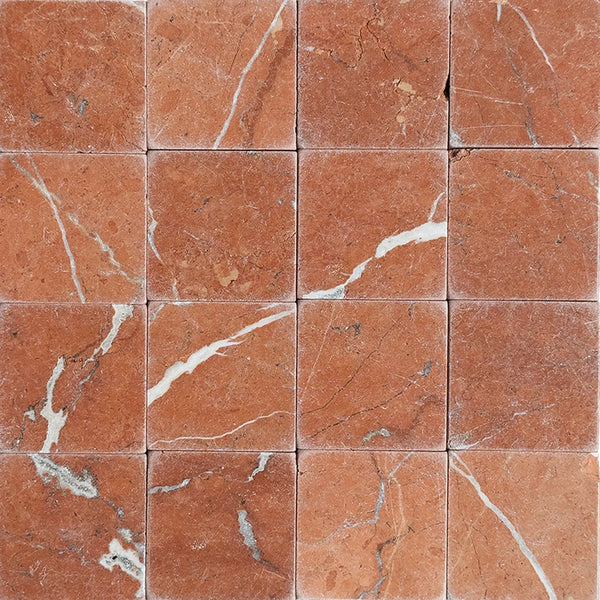 Red marble tile squares of Rojo Alicante 3X3 Tumbled for elegant flooring solutions