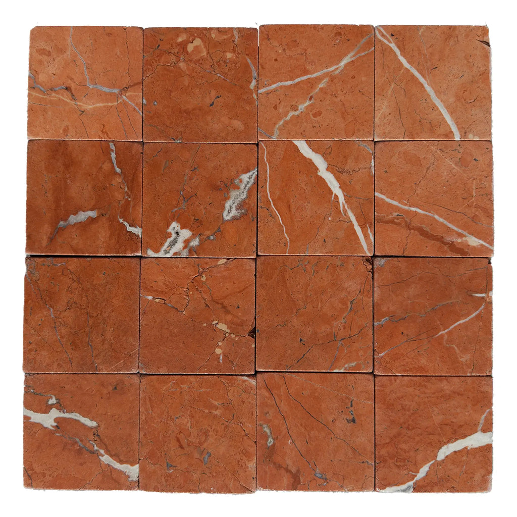 Red marble tile mosaic Rojo Alicante 3X3 Tumbled ideal for elegant interior decor